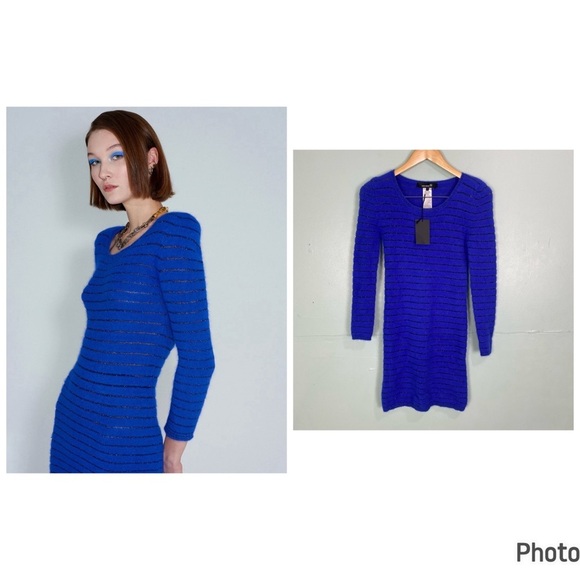 Isabel Marant Striped Sweater Dress Blue‎ Black Angora Blend Mini Sz S - Picture 1 of 4